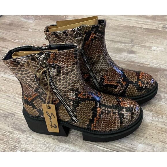 Seven7 Snakeskin Black Ankle Boots Side Zip Sz 8 - Picture 4 of 7